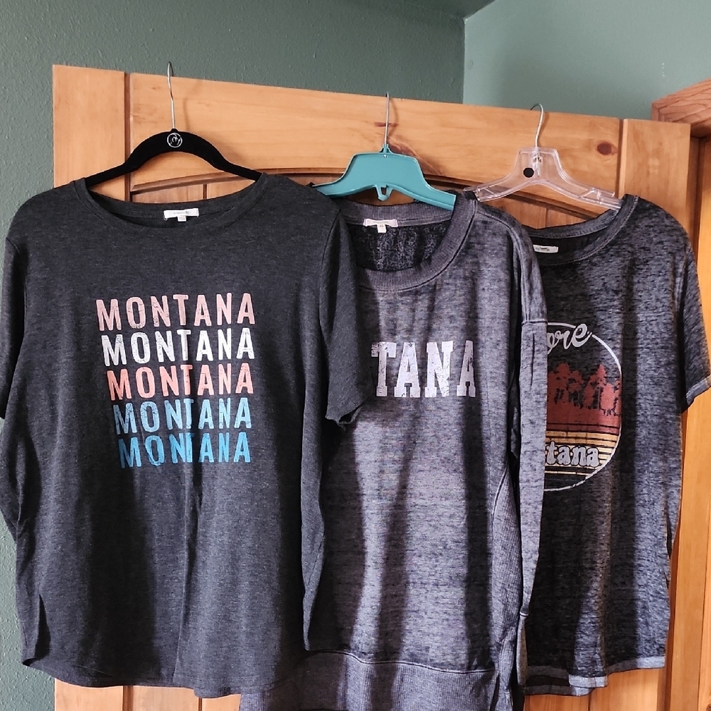 Gray Women's Plus Shirts with Montana Print - Sold Together